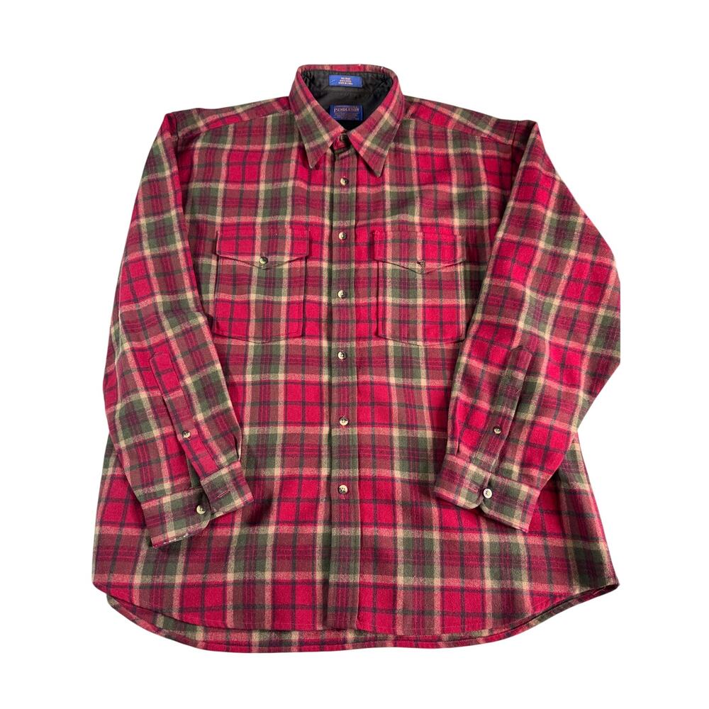 Pendleton Mens XL 100% Virgin Wool Red Green Plaid Flannel Shirt Jacket